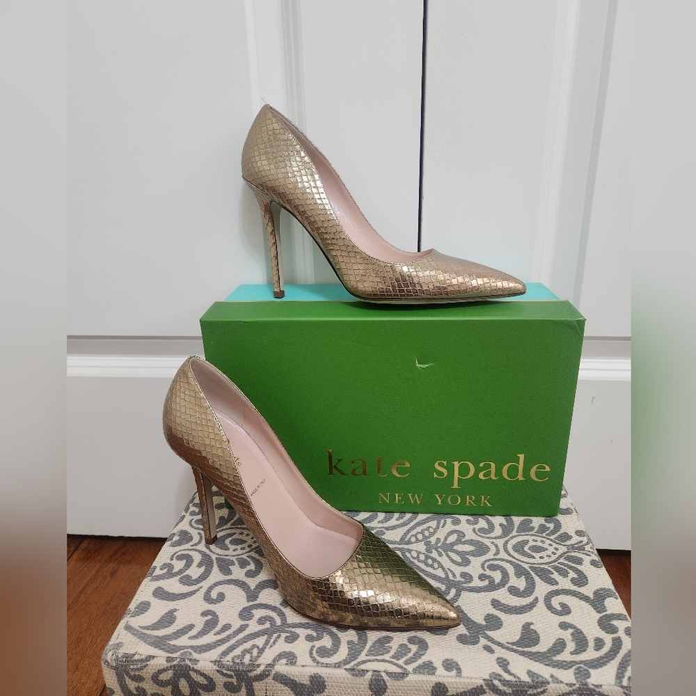 Kate Spade Larisa Metallic Bronze /Gold  Snake Stilettos Pumps